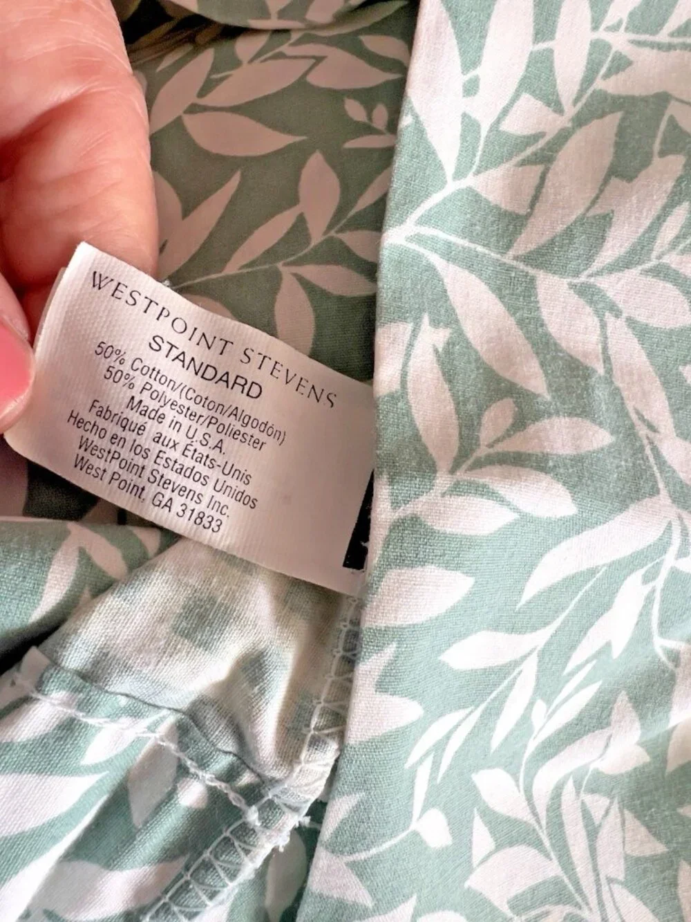 PAIR Westpoint Stevens Pillowcases Standard Green Gingham Check Cotton Blend USA